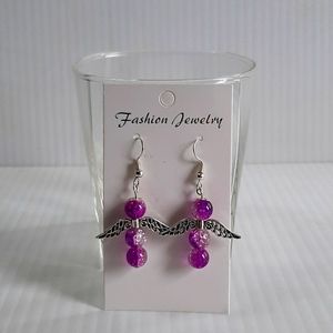 Hand Crafted Earrings Pierced Angel Purple Crackle